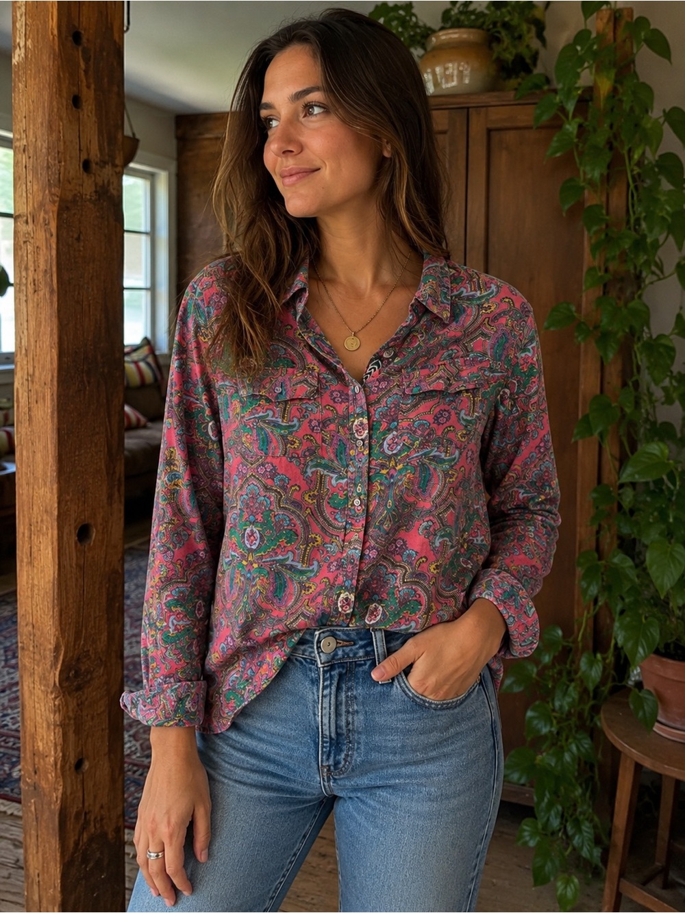 Sundance Pink Paisley Button-Down Shirt